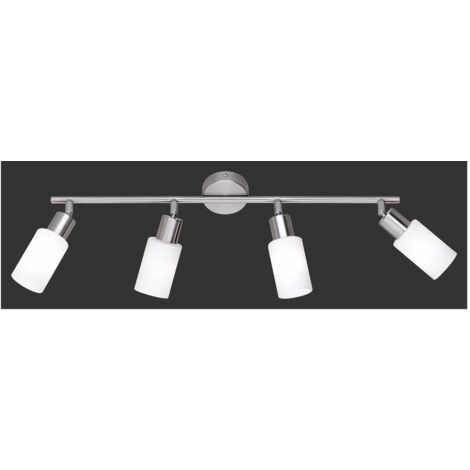 Lampada Soffitto Nichel 4 Faretti Spot Orientabili Paralume Vetro Mars Trio Lighting