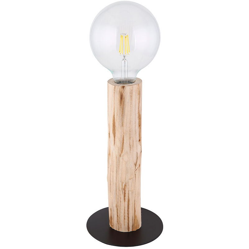 Image of Lampada soggiorno lampada da tavolo lampada in legno naturale lampada da scrivania vintage, stile retrò, metallo nero, 1x attacco E27, DxH 15x30 cm
