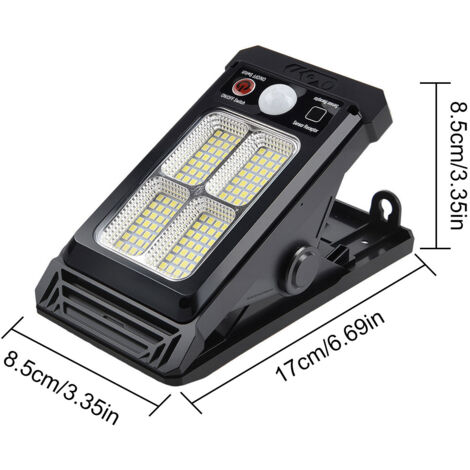 Lampada solare a clip con sensore di movimento, illuminazione esterna resistente alle intemperie per giardino, vialetto e patio.