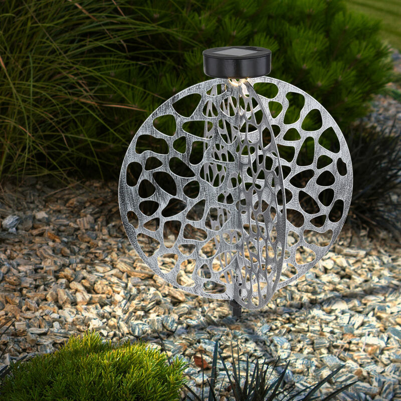 Image of Lampada solare a led a energia solare per la decorazione di esterni Lampada da giardino decorativa da giardino argento, effetto luce con picchetto,
