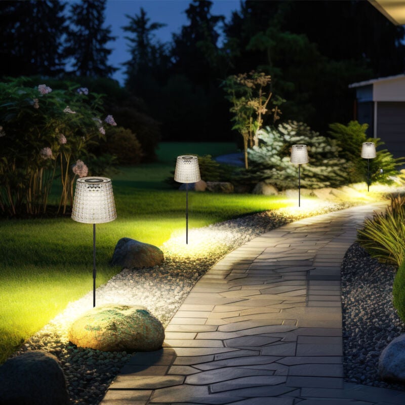 Image of Lampada solare a led decorazione da giardino lampada da esterno luce di cristallo, plastica nera color fumo, batteria IP44 picchetto, bianco caldo