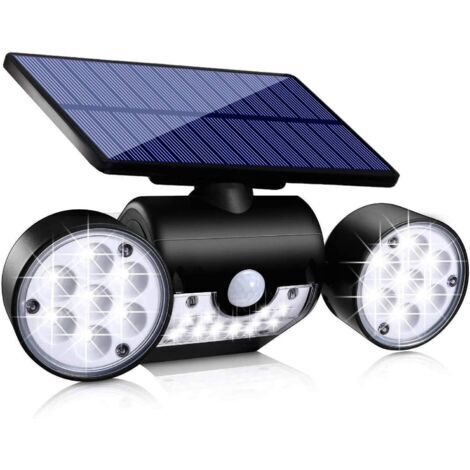 Lampada solare a LED impermeabile per esterni - Con sensore di movimento, doppio faretto, rotazione a 360° - Ideale per giardini - 1 pezzo