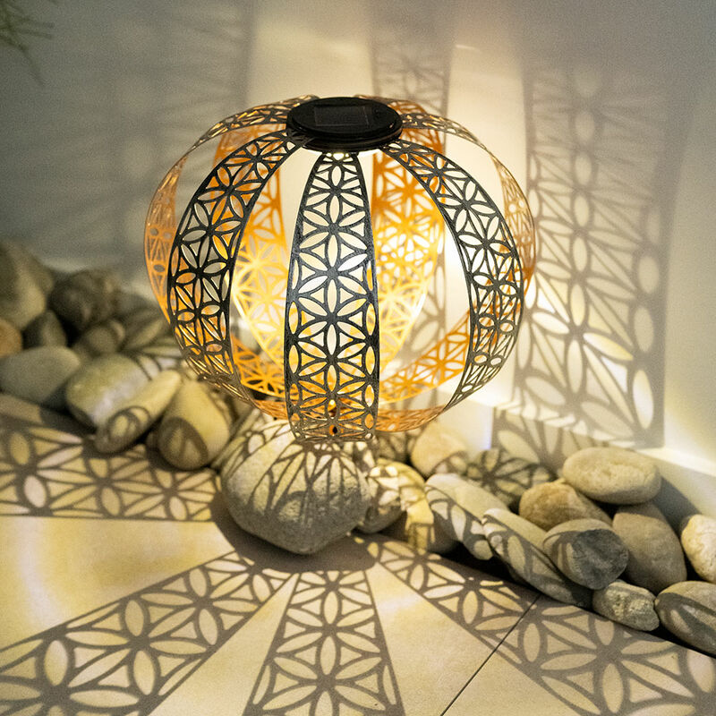 Image of Lampada solare a sfera in metallo argentato, lampada solare per giardino, lampada solare a sfera orientale, con effetto luminoso e picchetto, 1x led