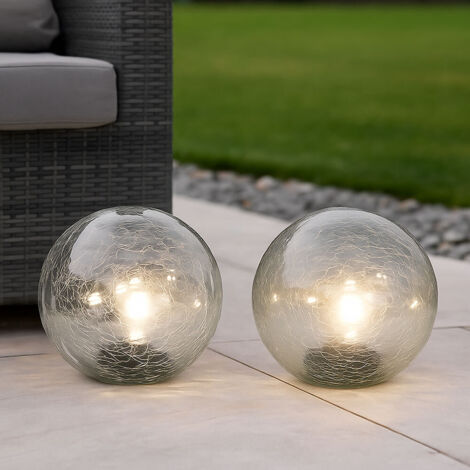 Lampada solare a sfera lampada da giardino, luci fiabesche a LED, 10 fiamme, lampada da patio, luce da esterno, vetro crepla, 10x LED, DxH 15x15 cm, set di 2
