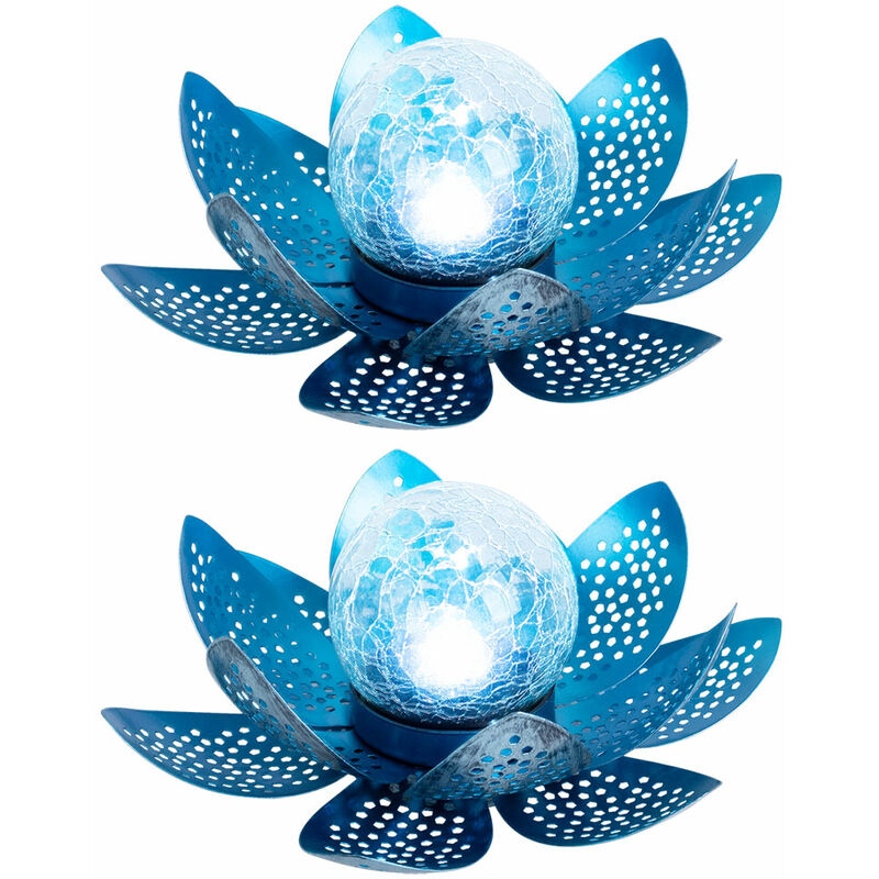 Image of Lampada solare Asia giardino decorazione fiore di loto Fiore di loto solare per luci decorative da giardino esterne, foglie di metallo in vetro