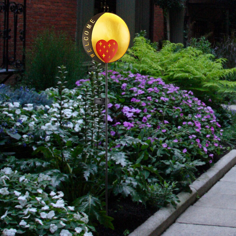 Image of Lampada solare da esterno a led faretti decorativi plug-in da giardino terrazza lampada da terra a picchetto Benvenuto