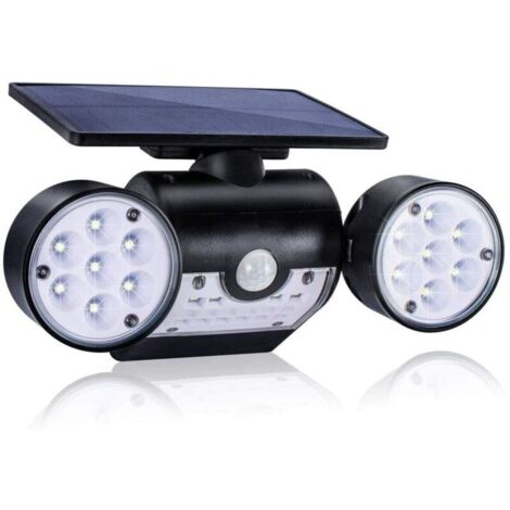 Lampada solare da esterno, applique solare da esterno con 30 faretti LED a doppia testa impermeabili, rotazione a 360 gradi, con sensore di movimento per il giardino