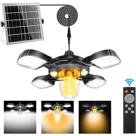 Lampada solare da esterno e interno, lampada solare a sospensione con sensore di movimento, lampada solare a sospensione IP65 con telecomando, batteria da 4400 mAh con cavo da 5 m, per giardino, patio