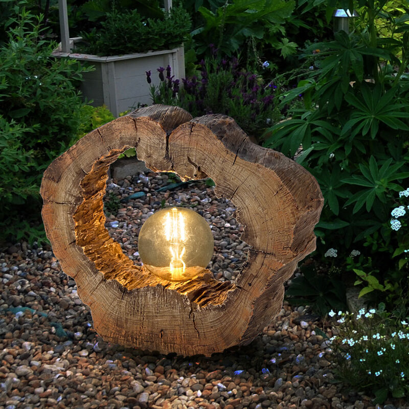 Image of Lampada solare da esterno giardino luce solare LED lampada solare da esterno decorazione da giardino albero disco effetto legno marrone, plastica, 1x