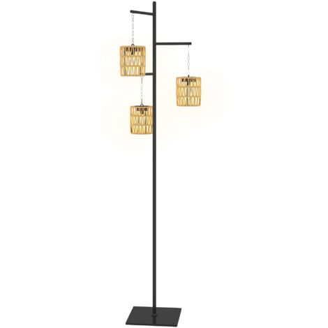 Lampada Solare da Esterno in stile Boho 45x45x178 cm in Rattan PE e Acciaio Nero e Giallo