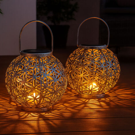 Lampada solare da esterno luce solare orientale Lanterna solare a LED da esterno, effetto luce fiore della vita, 1x LED bianco caldo, PxH 20x29 cm, set da 2