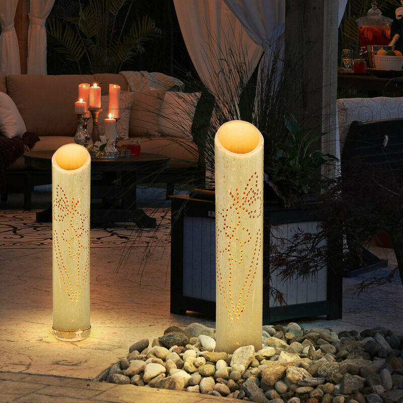 Image of Lampada solare da giardino in bambù lampade solari per esterni luci da giardino a picchetto solari con picchetto, plastica di bambù, batteria 6-8h,