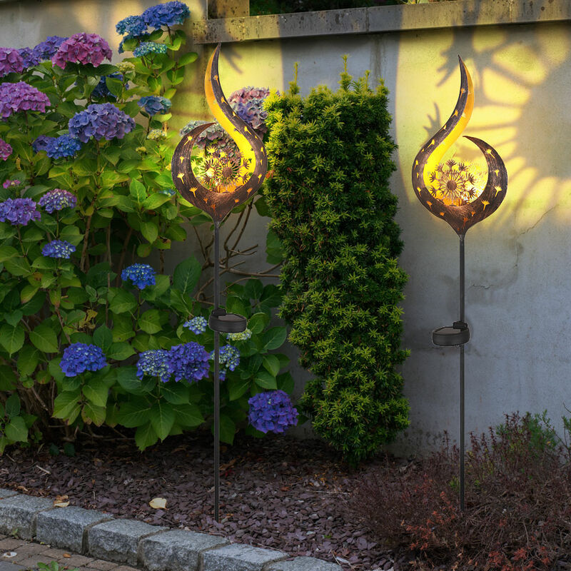 Image of Lampada solare da giardino per la decorazione del giardino esterno con spina solare design dente di leone, ottica fiamma, 1x led bianco caldo, LxH