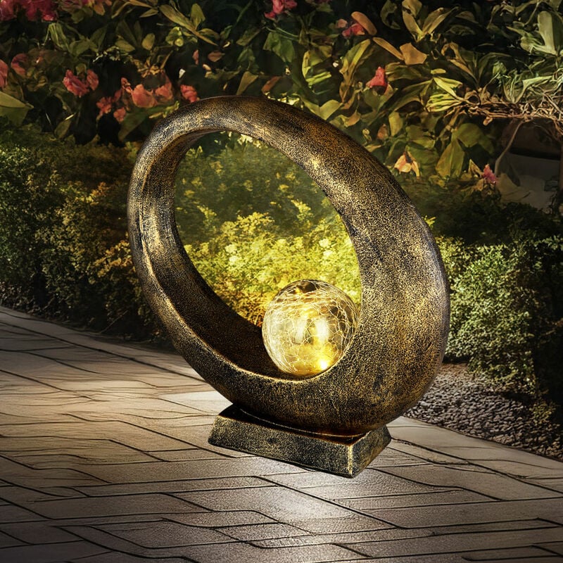 Image of Lampada solare decorativa da giardino per decorazione esterna Lampada solare da tavolo da giardino per balcone, sfera di vetro a forma di anello oro,