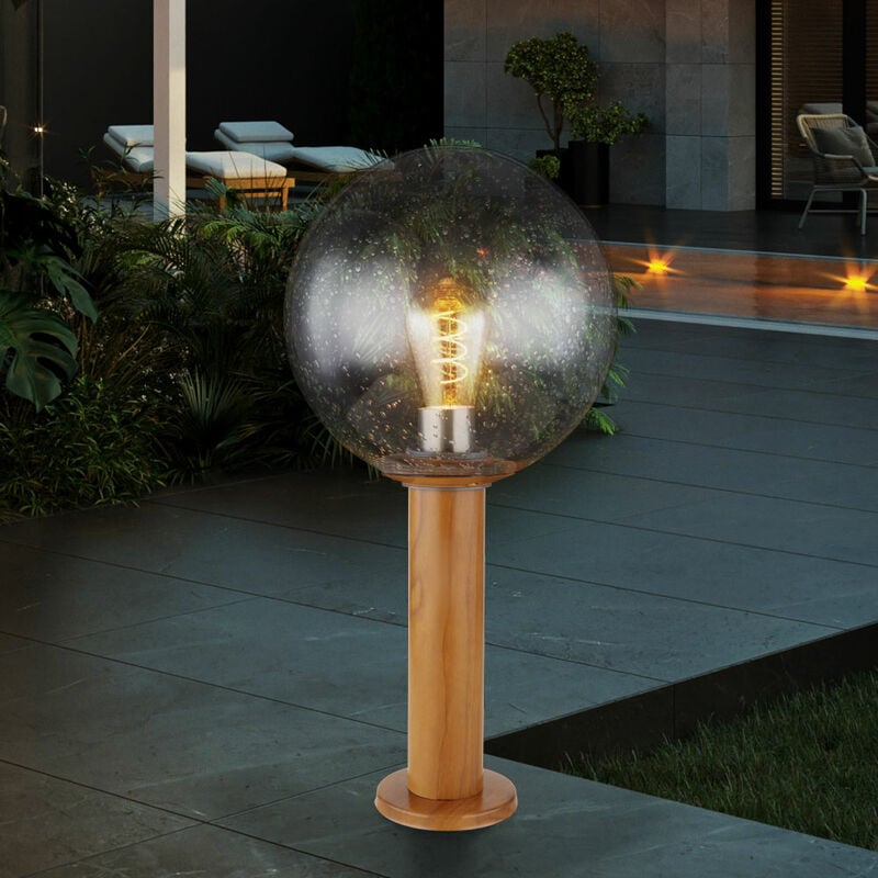 Image of Lampada da esterno, lampada da terra, lampada da giardino, lampada a stelo, aspetto legno, marrone, lampada da terrazza, lampada da vialetto, sfera