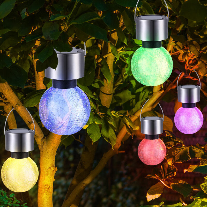 Image of Lampada solare decorazione da giardino lampada da esterno cambia colore sfera luminosa a sospensione a LED, design craquelé, durata della luce 6-8