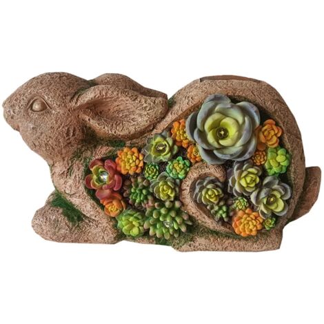 lampada solare eurogarden "coniglio" con dettagli piante grasse, 30x14,5x17 cm