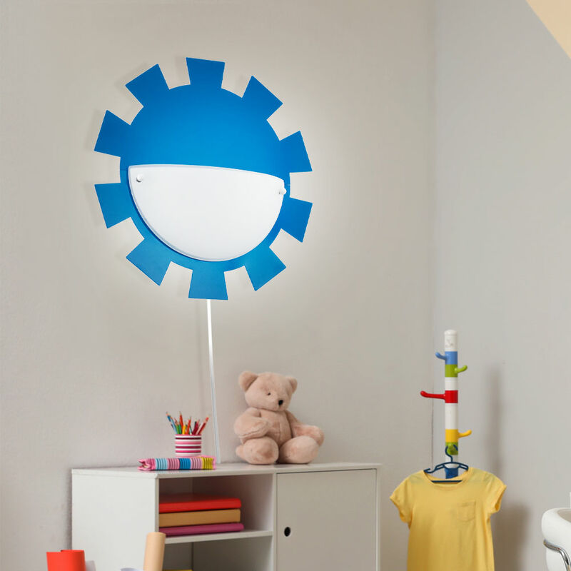 Image of Lampe de chambre d'enfant Lampe de salle de jeux Applique murale Applique Lampe enfant, acier verre blanc bleu, 1x led 4W 3000K, DxH 35x8cm