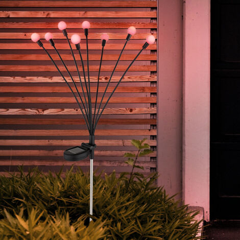 Lampada solare lampada da esterno lampada da giardino lampada da innesto con luce decorativa con cambio colore RGB, acciaio inossidabile, plastica nera, batteria, 8x LED RGB 0,06 W, H 70 cm