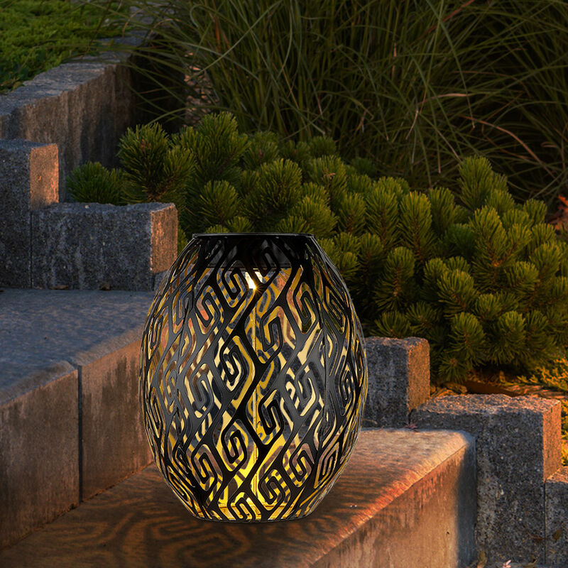 Image of Lampada solare Lampada da giardino con spina solare Lampada, Display luminoso a batteria con picchetto resistente alle intemperie, Metallo color oro