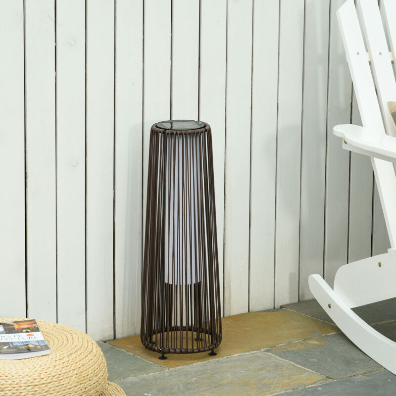 Lampada solare, lampada da giardino, luce solare in rattan, LED automatico, marrone, 21.5x21.5x61 cm