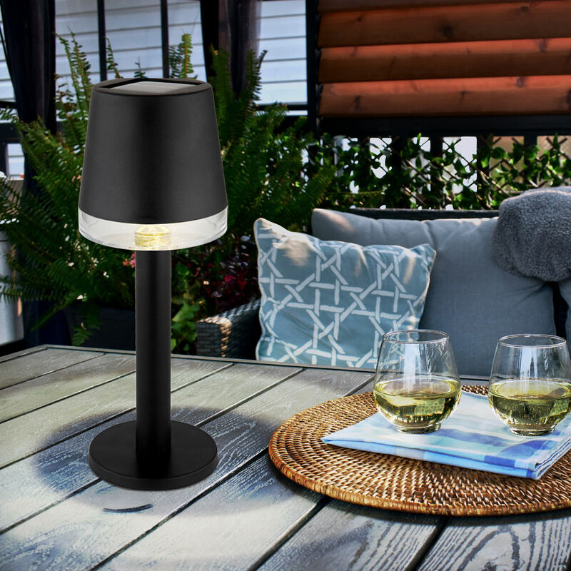 Image of Lampada solare led lampada da tavolo lampada da esterno lampada da terrazza lampada da giardino, plastica trasparente nera, batteria 6-8h IP44, 3000K