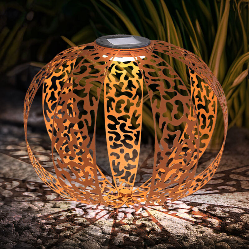Image of Lampada solare led ruggine Ottica a sfera solare ruggine per esterno Decorazione solare per giardino esterno, con effetto luce orientale e picchetto,