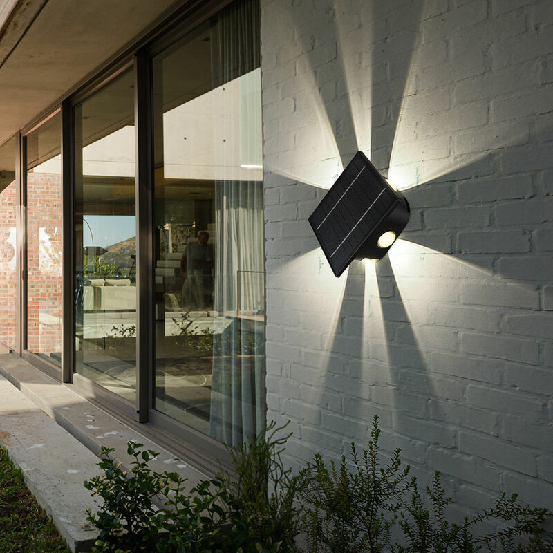 Image of Lampada solare nera luce esterna, lampada da giardino quadrata casa parete resistente alle intemperie, 1x led 60lm 3000/6000K, LxLxA 13,1x7x13,1 cm