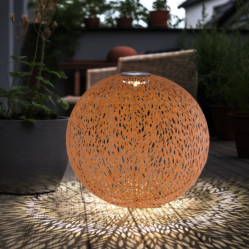 Image of Lampada solare palla orientale decorazione giardino ruggine presa letto palla solare ottica ruggine per esterno, effetto luce, 1x led 3000K, DxH