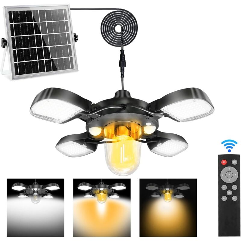 Lampada solare per esterni e interni con sensore di movimento, con telecomando, con cavo da 5 m, per giardino, patio, balcone