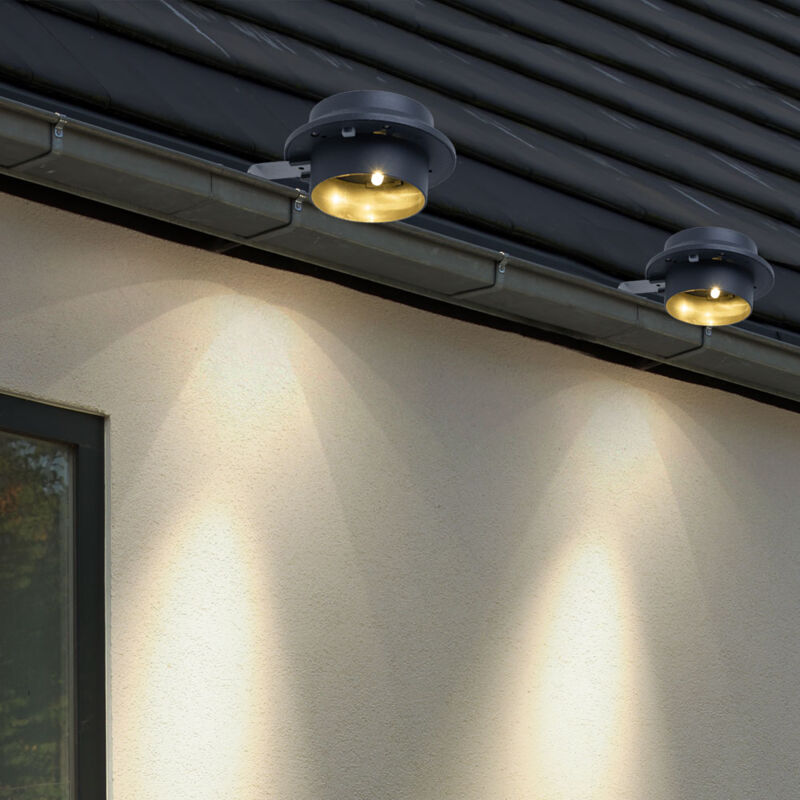 Image of Lampada solare per grondaia, lampada da parete antracite con morsetto, lampada da recinzione per esterni, metallo plastica, led bianco caldo, l 16