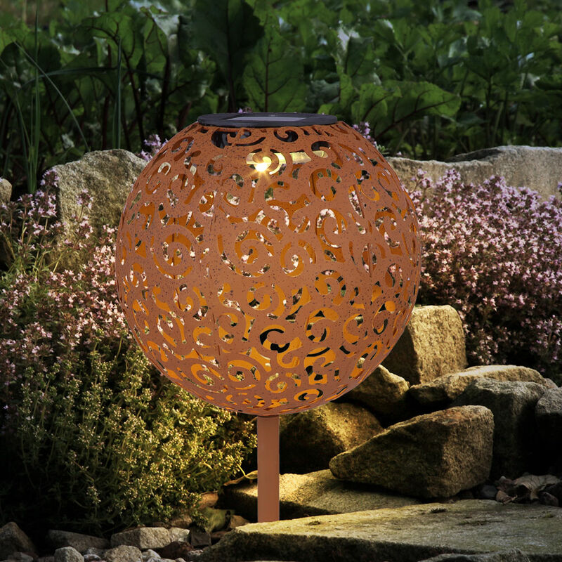 Image of Lampada solare ruggine Lampada solare per esterno Decorazione da giardino solare a sfera Picchetto, con effetto luce orientale, metallo, 1x led