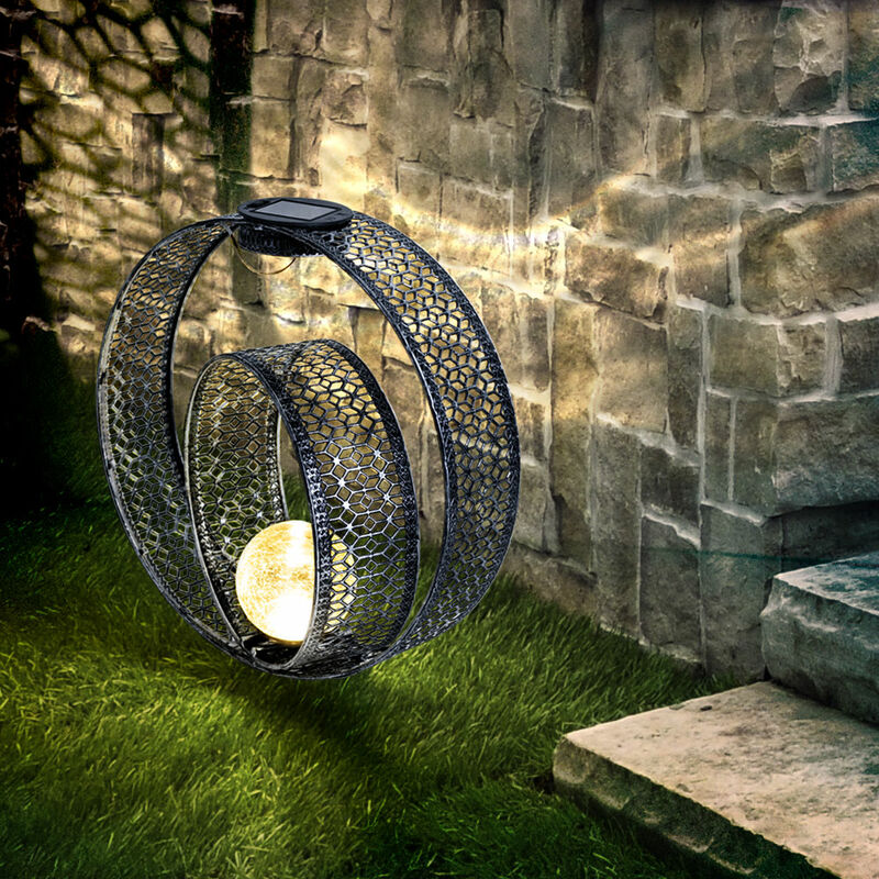 Image of Lampada solare sfera orientale luce decorativa giardino lampada solare solare metallo per esterni, vetro craquelé, picchetto da terra, 1x led 0.06W