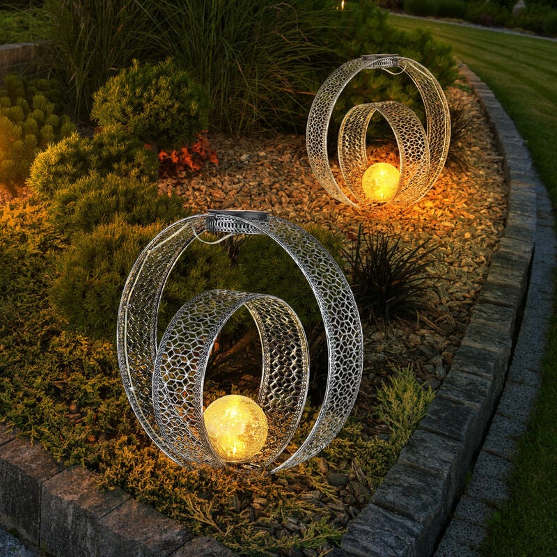 Image of Lampada solare sfera orientale luce decorativa giardino lampada solare solare metallo per esterni, vetro craquelé, picchetto da terra, 1x led 0,06W