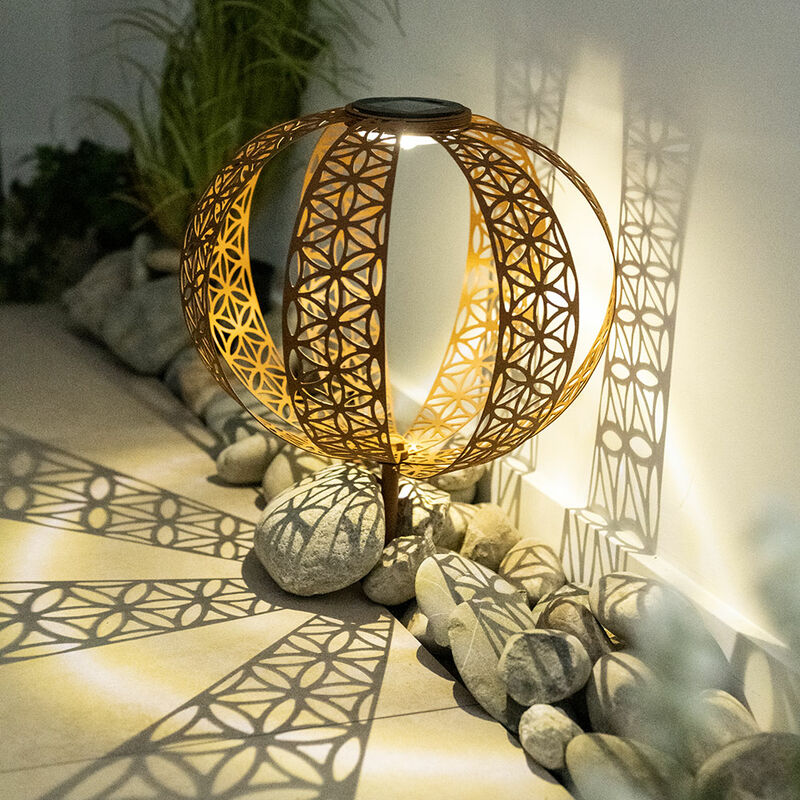 Image of Lampada solare sfera solare effetto ruggine per esterno ruggine giardino lampada solare sfera orientale, con effetto luce e picchetto, 1x led bianco