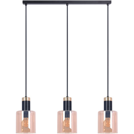Lampada sospensione ALTO barra nera 3xE27 vetro ambra