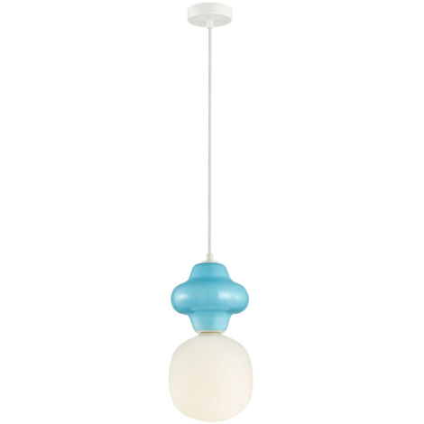 Lampada sospensione Art Déco ceramica blu Ø18 E14 Italux
