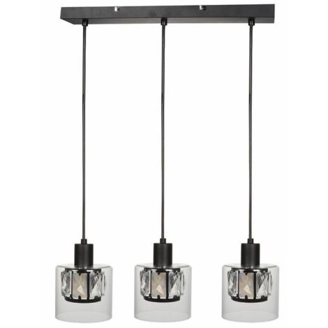 Lampada sospensione barra Elmo Reality nera 3xE14 vetro