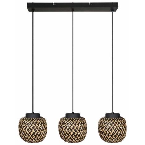 Lampada sospensione boho 3 luci bambù nero E27 Elaine