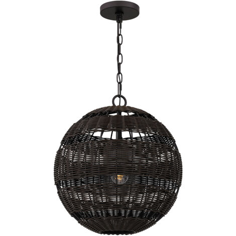 Lampada sospensione esterna rattan marrone IP44 E27 Quoizel