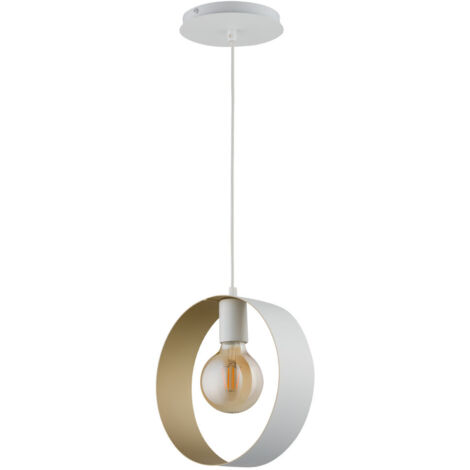 Lampada sospensione Happy bianco oro anello E27 15W