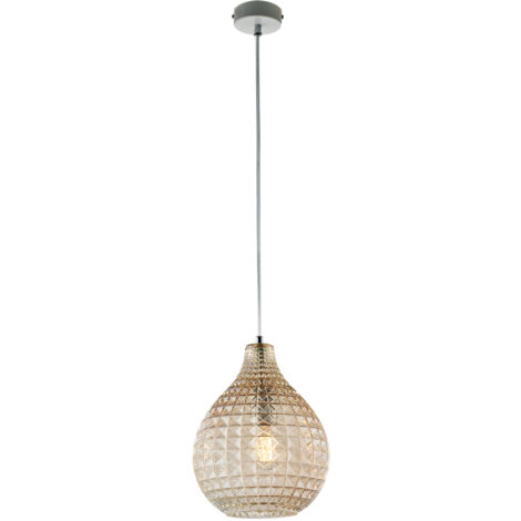 Lampada Sospensione in Ferro 1 Luce Attacco E27 - Potenza 55W - Ø21cm Vetro Ambra