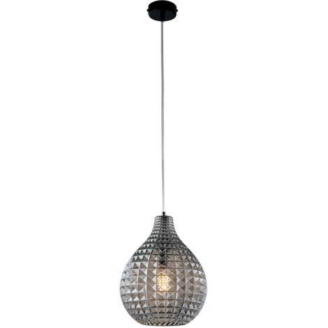 Lampada Sospensione in Ferro 1 Luce Attacco E27 - Potenza 55W - Ø21cm Vetro Grigio