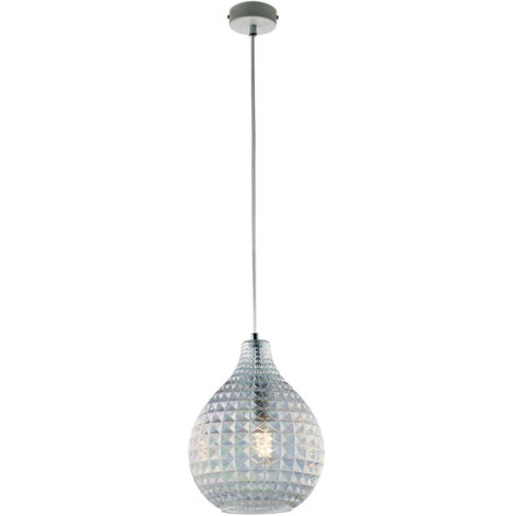 Lampada Sospensione in Ferro 1 Luce Attacco E27 - Potenza 55W - Ø21cm Vetro Trasparente