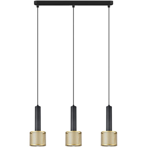 Lampada sospensione industriale AMO nero oro 3 luci E27 50cm