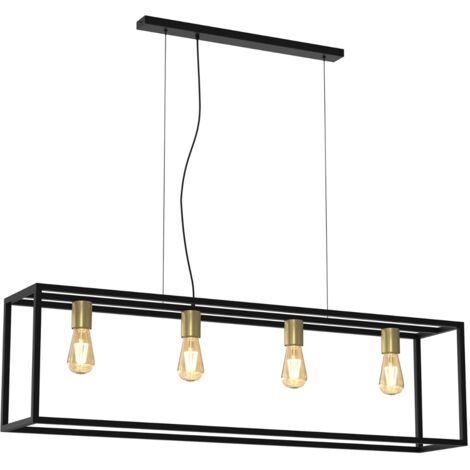 Lampada sospensione industriale Frame nera oro 4xE27