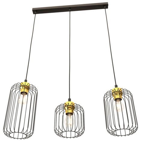 Lampada sospensione industriale nero-oro 3xE27 Emibig Vander