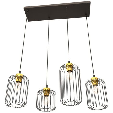 Lampada sospensione industriale nero-oro 4 luci VANDER Emibig