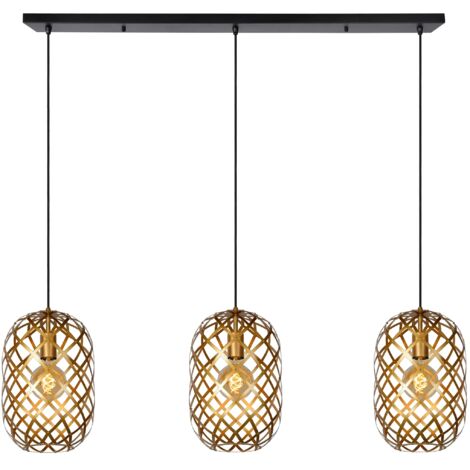 Lampada sospensione industriale oro Wolfram 3xE27 Lucide