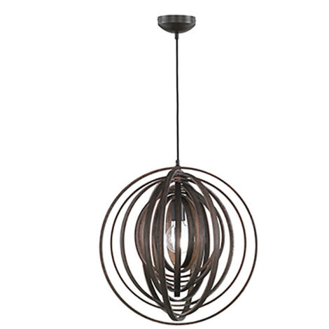 Lampada Sospensione Interno Sfera Cerchi di Legno Marrone 6W Boolan GD Trio